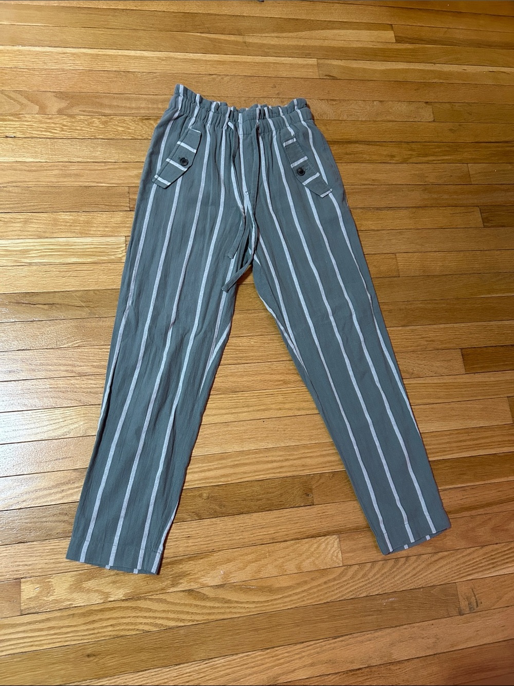 LOFT Green and white Striped Elastic-Waist